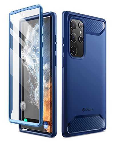 Clayco Xenon Case for Samsung Galaxy S22 Ultra 5G, [Built-in Screen Protector] Full-Body Rugged Cover Compatible with Fingerprint Reader, 6.8 inch 2022 Release (Blue)