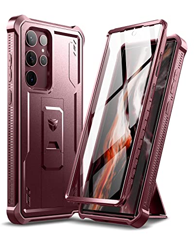 Dexnor for Samsung Galaxy S22 Ultra Case, [Built in Screen Protector and Kickstand] Heavy Duty Military Grade Protection Shockproof Protective Cover for Samsung Galaxy S22 Ultra 5G,Maroon Red