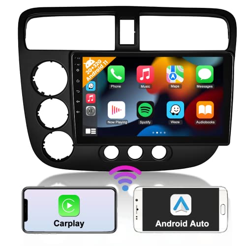 2G+32G for 2001-2005 Honda Civic Radio, Hikity Android 11 Car Stereo Wireless Apple Carplay Android Auto, 9 Inch Touch Screen Car Radio with Bluetooth/GPS Navigation/WiFi/HiFi/Split Screen