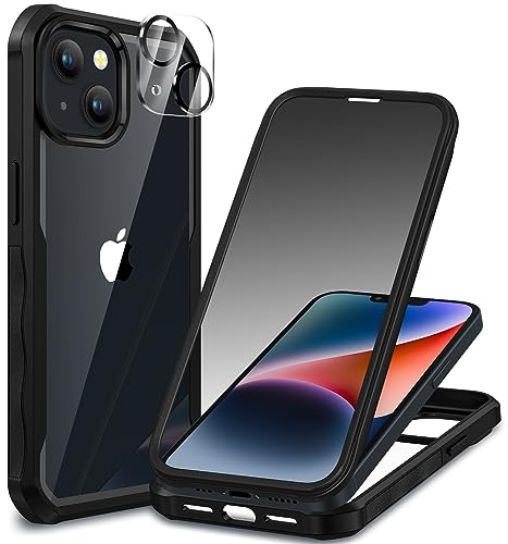 CENHUFO iPhone 14 Case/iPhone 13 Case, with Built-in Privacy Glass Anti Peep Screen Protector and Camera Lens Protector Full Body Shockproof Cover Spy Cell Phone Case for iPhone 14/iPhone 13 - Black