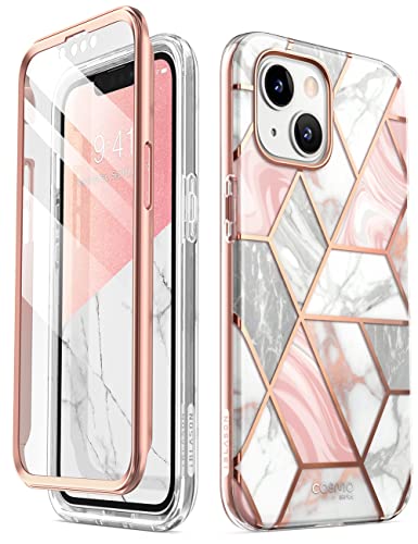 i-Blason Cosmo Series Designed for iPhone 14 Case 6.1 inch (2022)/iPhone 13 Case 6.1 inch (2021), Slim Full-Body Stylish Protective Case with Built-in Screen Protector (Marble)