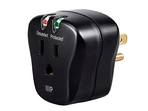 Monoprice 115877 1 Outlet Portable Mini Power Surge Protector Wall Tap - Black | UL Rated 540 Joules With Grounded And Protected Light Indicator