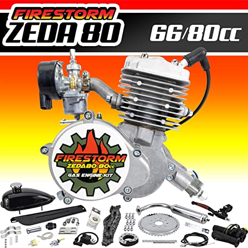 Zeda 80 Complete 80cc Bicycle Engine Kit - Firestorm Edition (Silver,44 Tooth)