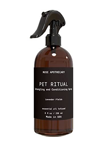 Muse Apothecary Pet Ritual Detangling Spray for Dogs & Cats, Pet Detangler Spray for Dogs, Dog Detangler Spray Dematting Conditioner, Dog Detangling Spray, Essential Oils Infused 8oz Lavender Fields