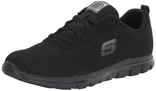 Skechers Womens Ghenter - Bronaugh Work Shoe, Black Mesh/Water/Stain Repellent Treatment, 8 US