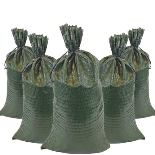 DURASACK Heavy Duty Sand Bags with Tie Strings Empty Woven Polypropylene Sand-Bags for Flood Control with 1600 Hours of UV Protection, 50 lbs Capacity, 14x26 inches, Green, Pack of 10