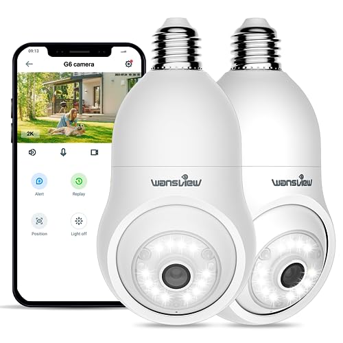 wansview Bulb Security Camera Outdoor - 2.4G WiFi Security Camera Wireless Outdoor Indoor for Home Security, 2K Color Night Vision, 360 Human Detection, 24/7 Recording, Works with Alexa (2 pack)