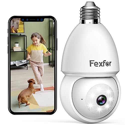 2K Light Bulb Security Cameras Wireless Outdoor, 360 Degree WiFi Indoor Outdoor Cameras for Home Security with Color Night Vision, 2-Way Audio, 24/7, Siren, Free 7-Day Cycle Cloud Storage (White)