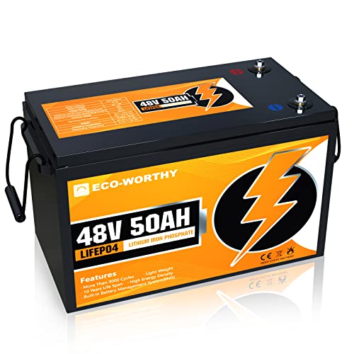 ECO-WORTHY 48V 50Ah 2560Wh Golf Cart LiFePO4 Lithium Battery, Fast Charging Battery with BMS Protection, More Efficient and Lightweight, For Most of Backup Power and Off Grid Applications