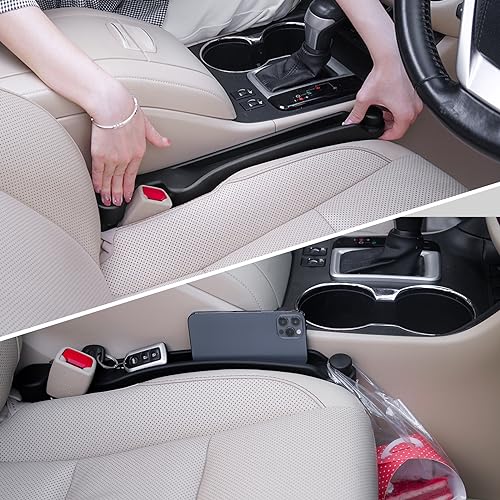 Car Seat Gap Filler Set of 2, Givifive Soft Foam Multifunctional Seat Side Gap Filler with Organizer & Hook Function, 3in1 Gap Stopper Universal Fit Car SUV Truck Fill The Gap Between Seat & Console