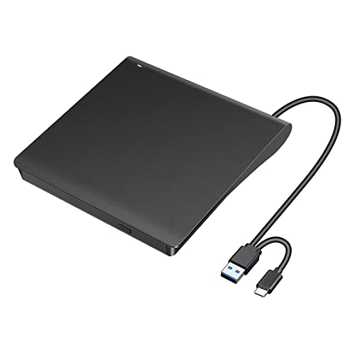 hyripe External CD/DVD Drive for Laptop, Ultra Slim USB 3.0 Type-C DVD Player Portable CD +/-RW Disk Drive CD ROM Burner Reader Compatible with Laptop Desktop PC Windows MacBook Mac Linux Mac OS