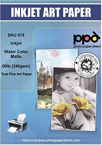 PPD Inkjet Watercolor Matte Giclee Fine Art Archival Printer Paper 11x17" 64lb 240gsm x 25 Sheets (PPD075-25)