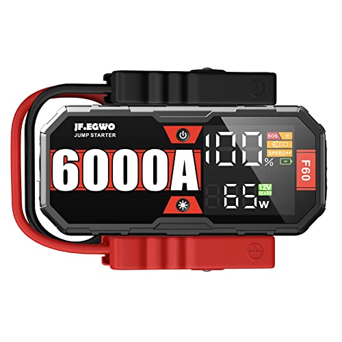 JF.EGWO 6000A Jump Starter Battery Pack(for 13.0+L Gas or up to 13.0+L Diesel), 12V Potable Heavy Duty Car Jump Starter 65W Two-Way Fast Charging and DC Output, 12V Auto Battery Booster Jump Box
