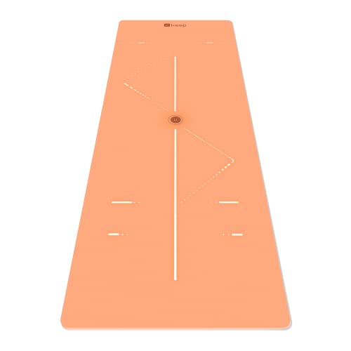 Keep Yoga Mat with Alignment Lines- 5mm Thick Non Slip Anti-Tear Fitness Mat for Hot Yoga, Pilates & Stretching Home Gym Workout,Orange
