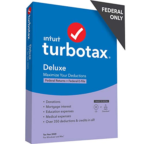 [Old Version] TurboTax Deluxe 2020 Desktop Tax Software, Federal Returns Only + Federal E-file [Amazon Exclusive] [PC/Mac Disc]