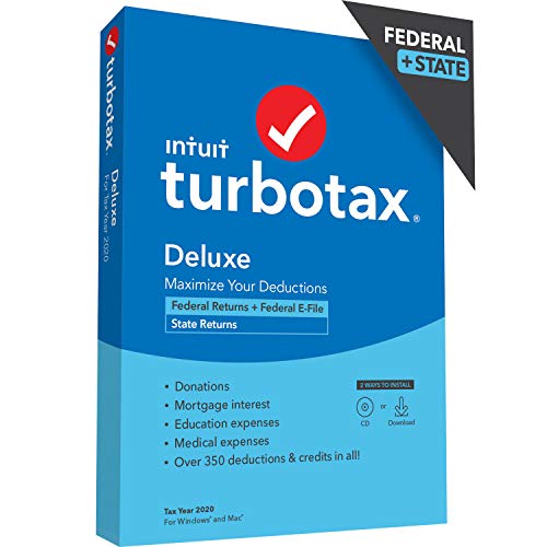 [Old Version] TurboTax Deluxe 2020 Desktop Tax Software, Federal and State Returns + Federal E-file [Amazon Exclusive] [PC/Mac Disc]