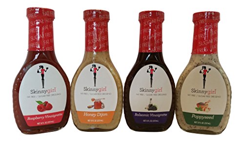 Skinnygirl Low Carb, Fat Free, Sugar Free, Salad Dressing Bundle: Variety Pack (4) 8oz Bottles, One Balsamic Vinaigrette, One Poppyseed, One Honey Dijon and One Raspberry Vinaigrette