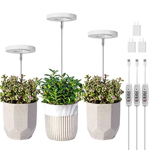 LORDEM Grow Light, Full Spectrum LED Plant Light for Indoor Plants, Height Adjustable Growing Lamp with Auto On/Off Timer 4/8/12H, 4 Dimmable Brightness, Ideal for Small Plants, 3 Packs