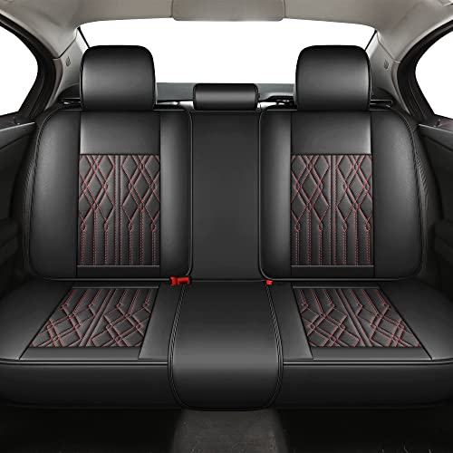 Huidasource Leather Back Row Seat Covers, Waterproof Rear Split Bench Car Seat Covers, Vehicle Seat Cushion Cover Protector Universal Fit for Most Cars Sedan SUV Pickup Truck(Back Row/Black&Red)