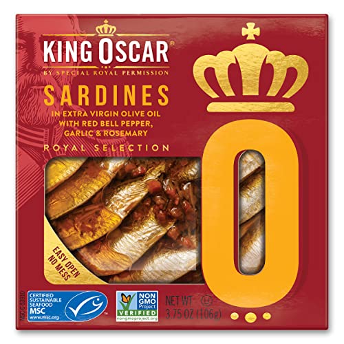 King Oscar Royal Selection Sardines in Extra Virgin Olive Oil, Red Bell Pepper, Garlic, Rosemary & Hot Chili, 3.75 oz (Pack of 10)