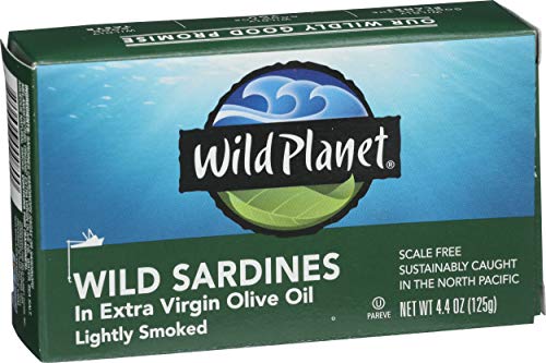 Wild Planet Wild Sardines in Extra Virgin Olive Oil, Sea Salt, Lightly Smoked, Tinned Fish, Sustainably Wild-Caught, Non-GMO, Kosher, GLuten Free, Keto and Paleo, 4.4 Ounce Single Unit