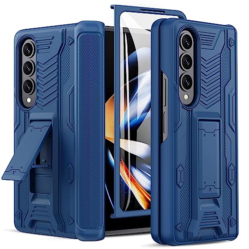 Viaotaily Case for Samsung Galaxy Z Fold 4 with Hinge Protection & Kickstand & Screen Protector, 360 Full Body Protection Sturdy Durable Armor Phone Cover Case for Galaxy Z Fold 4 5G 2022, Blue