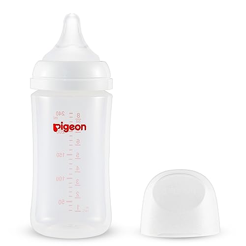 Pigeon PP Nursing Bottle Wide Neck, Streamlined Body, Natural Feel, Easy to Clean, 8.1 Oz, Includes 1pc M Nipple (3m+)