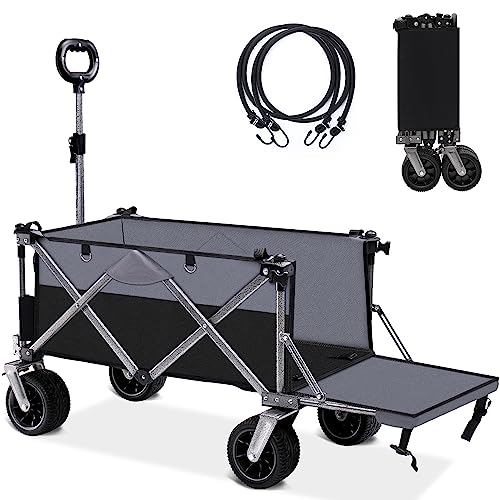 Beach Wagon with Big Wheels & Brake 180L Heavy Duty Collapsible Wagon Cart Utility with Extending Tailgate for Sand Camping Pets Outdoor Garden Works Shopping