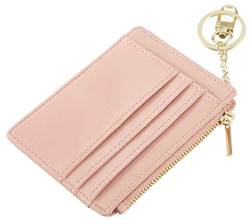 Sodsay Card Case Slim Front Pocket Wallet for Women Credit Card Holder with Keychain(Smooth Pink Lotus)