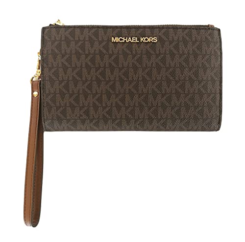 Michael Kors Jet Set Travel Double Zip Wristlet - Signature PVC (Brown PVC/Dark Acorn)