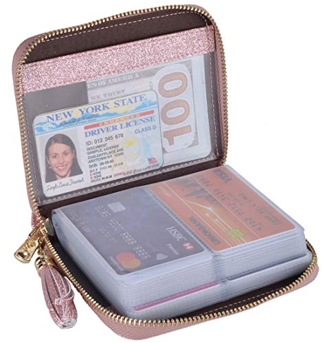 Easyoulife Womens Credit Card Holder Wallet Zip Leather Card Case RFID Blocking (Glitter Light Purple)