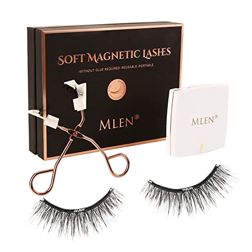 MLEN Dual Magnetic Eyelashes No Glue or Eyeliner Needed Natural Look Soft Magnetic Eyelashes Without Eyeliner Reusable Magnets False Eyelashes 3D Fake Lashes Extension