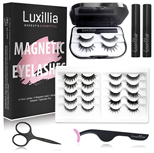 Luxillia Magnetic Eyelashes with Eyeliner, Most Natural Looking Magnetic Lashes Kit with Applicator, Best 8D, 3D Look, Reusable Fake Eye Lash, No Glue, Strongest Waterproof Liquid Liner