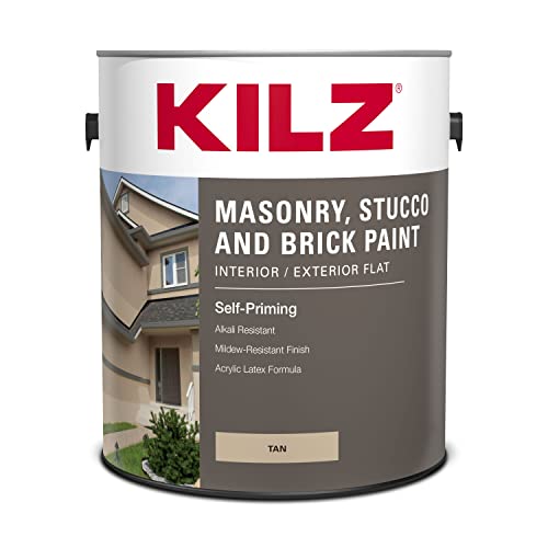 KILZ Self-Priming Masonry, Stucco and Brick Paint, Interior/Exterior, Flat, Tan, 1 Gallon
