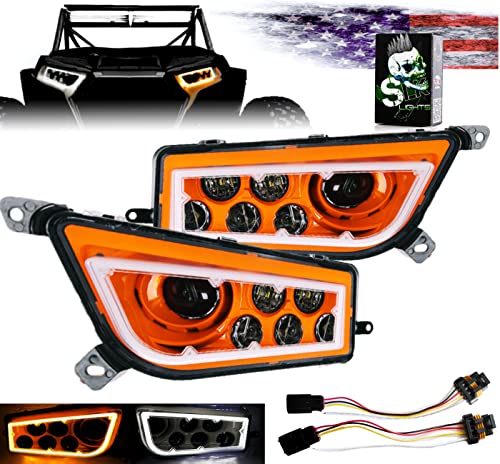 SLK-Lights ORANGE Razor RZR LED Headlight Halo Street Legal Turn signal kit compatible with Polaris General, RZR 900s, razor 1000 XP Turbo (Fits: 2015-2021) (Dual Color SwitchBack Halo White/Amber)