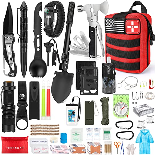 235Pcs Emergency Survival Kit and First Aid Kit Professional Survival Gear Tool with IFAK Molle System Compatible Bag, Gift for Men Camping Outdoor Adventure Boat Hunting Hiking & Earthquake