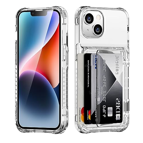 ACANDYA for iPhone 15 Plus Case Wallet iPhone 14 Plus Case Clear Protective Case Credit Card Holder Heavy Duty Shockproof Anti-Scratch Anti-Yellow Cover for iPhone 14 Plus 15 Plus 6.7 inch Transparent
