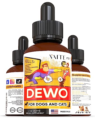 Liquid Herbal Medicine & Natural Broad Spectrum Treatment for Tapeworm Whipworm, Roundworm, and Hookworm in Cats & Dogs USA Made Prevention Medication & Supplement Drops for Kittens and Puppies