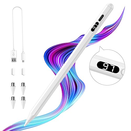 TiMOVO Stylus Pen for Touch Screens, Fast Charge Stylus Pen for Apple iPad/iPhone/Android/iOS/Samsung/Lenovo/Fire Tablets Smart Phone Stylus Capacitive Screen Writing Pencil with Power Display, White