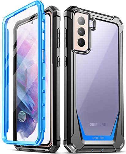 Poetic Guardian Case Designed for Samsung Galaxy S21+ Plus 5G 6.7 inch, Built-in Screen Protector Work with Fingerprint ID, Full Body Hybrid Shockproof Bumper Cover Case, Blue/Clear