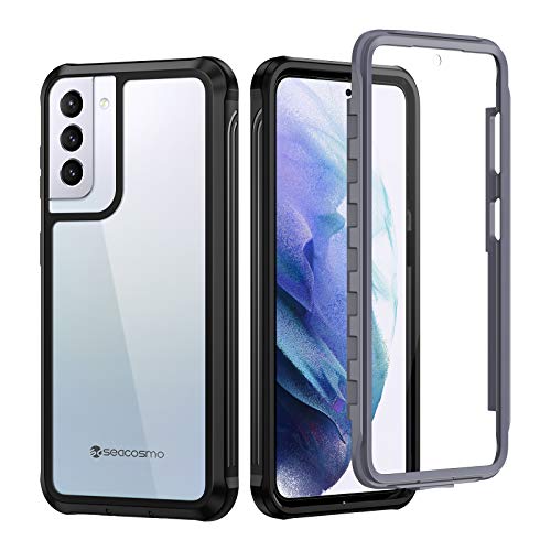 seacosmo Compatible with Samsung Galaxy S21 Plus Case, Full Body Shockproof Cover [with Built-in Screen Protector] Slim Fit Bumper Protective Phone Case for S21+ 5G 6.7 Inch- Black/Clear