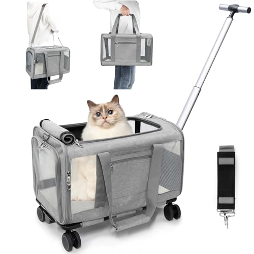 Cat Carrier, Dog Carrier Airline ApprovedFit American/TSA/Delta/United Airline for Small Dogs or Large Cat, Cat Bag Carrier with Wheels, Folding Pet Carrier Under Seat for Walking Travel Vet Visits