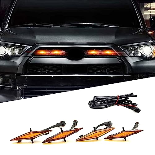 gunhunt 4 Pack LED Lights, Front Grille Raptor Lamps Car Accessories with Harness and Fuse, Compatible with 2014-2022 Toyota 4Runner TRD Pro Grille (Yellow)