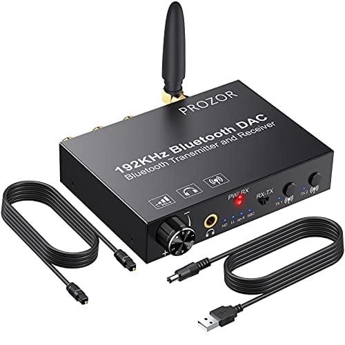 PROZOR 192KHz DAC Digital to Analog Audio Converter with Bluetooth 5.0 Audio Transmitter and Receiver, Optical to RCA Converter with aptX HD aptx Low Latency Wireless Audio Adapter