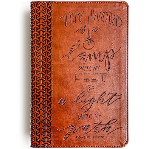 Hand Lettered and Laser Engraved KJV Study Bible, Two-Tone Brown: They Word is a Lamp Unto My Feet