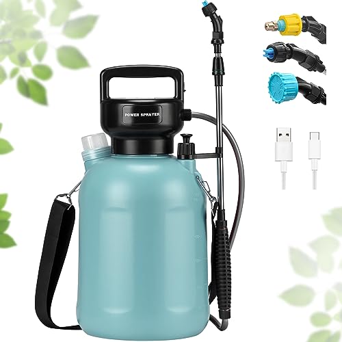 Battery Powered Sprayer 1.35 Gallon/5L Portable Garden Sprayer with with USB Rechargeable Handle for Yard Lawn Weeds Plants Electric Sprayer with 3 Mist Nozzles