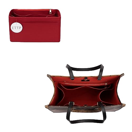 ETTP Purse Organizer Insert For Handbags, Tote Bag Organizer Insert, Compatible with Onthego MM (Large, Red)