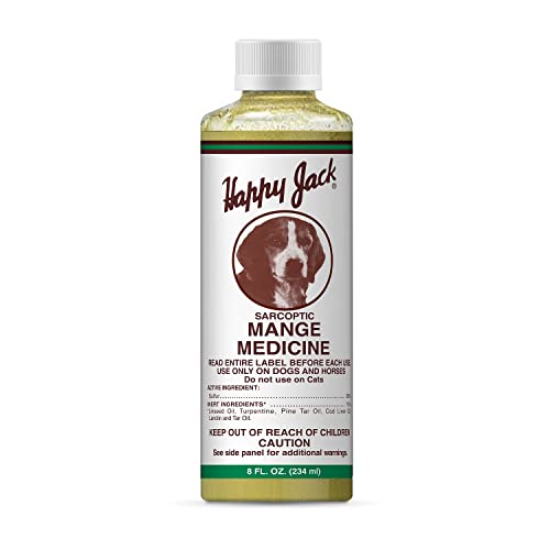 HAPPY JACK Mange Medicine & Mange Treatment for Dogs & Horses - Brings Soothing Itch Relief to Hot Spots, Severe Mange, Fungi, Allergies, Eczema & Most Dog Skin Irritation (8 oz)