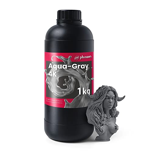 phrozen Aqua 4K Resin for High-Precision 3D Printing,405nm LCD UV-Curing Photopolymer Resin for Low Shrinkage, Great Detail, Low Odor, Non-Brittle (Gray, 1KG)