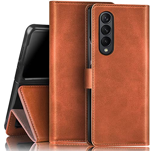 SUANPOT for Samsung Galaxy Z Fold 4 Wallet case RFID Blocking Credit Card Holder, Flip Folio Book PU Leather Phone case Shockproof Cover Women Men for Fold4 case (Light Brown)